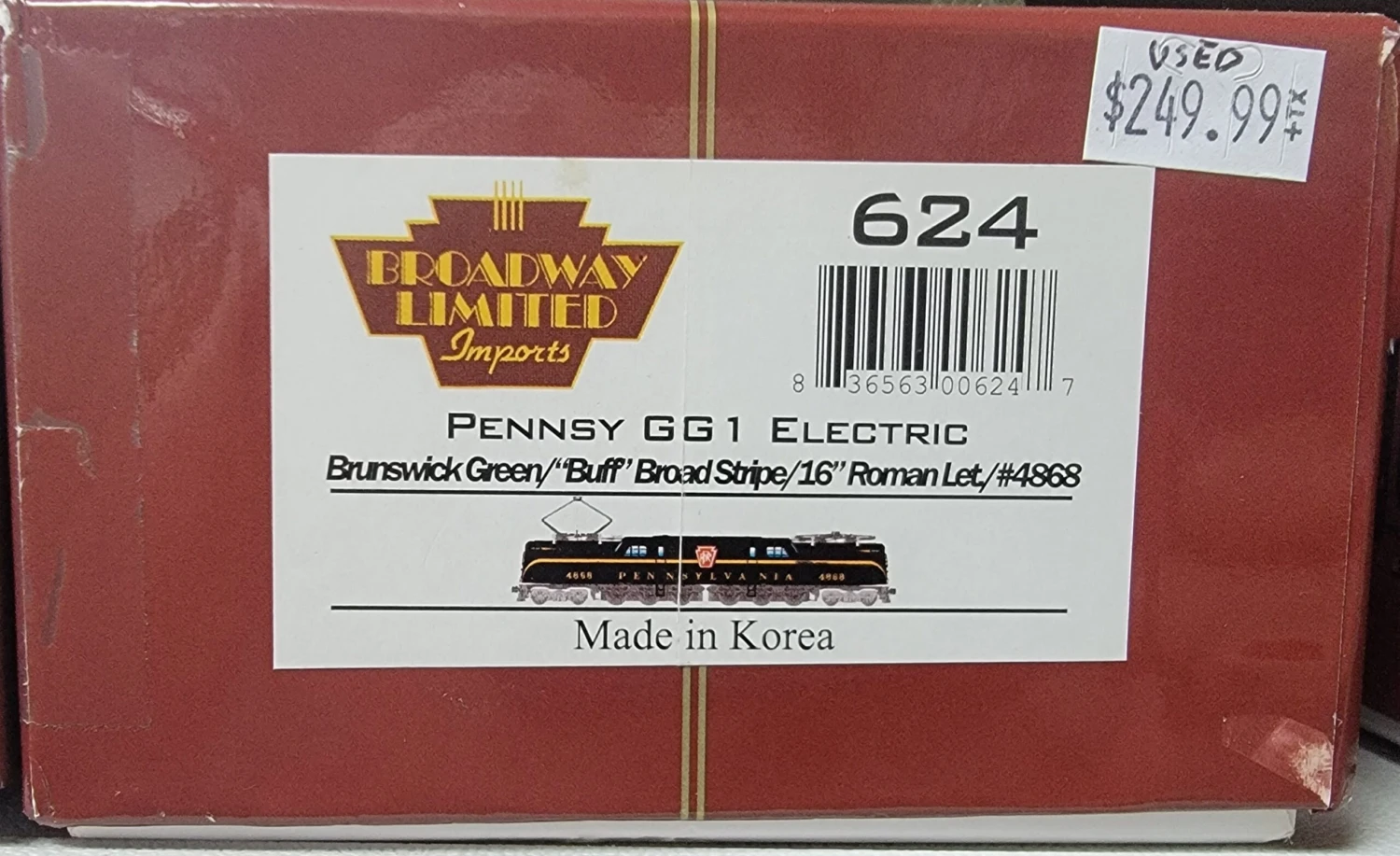 BLI 624 HO Scale GG1 Electric Brunswick Single Stripe PRR 4868 DCC QSI Sound - Like New USED 1 BLI 624 HO Scale GG1 Electric Brunswick Single Stripe PRR 4868 DCC QSI Sound - Like New USED