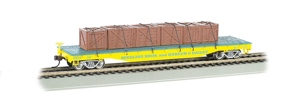 Bachmann 16605 HO Scale Yellow Flatcar With Crates Ringling Bros Barnum & Bailey Circus 1 Bachmann 16605 HO Scale Yellow Flatcar With Crates Ringling Bros Barnum & Bailey Circus