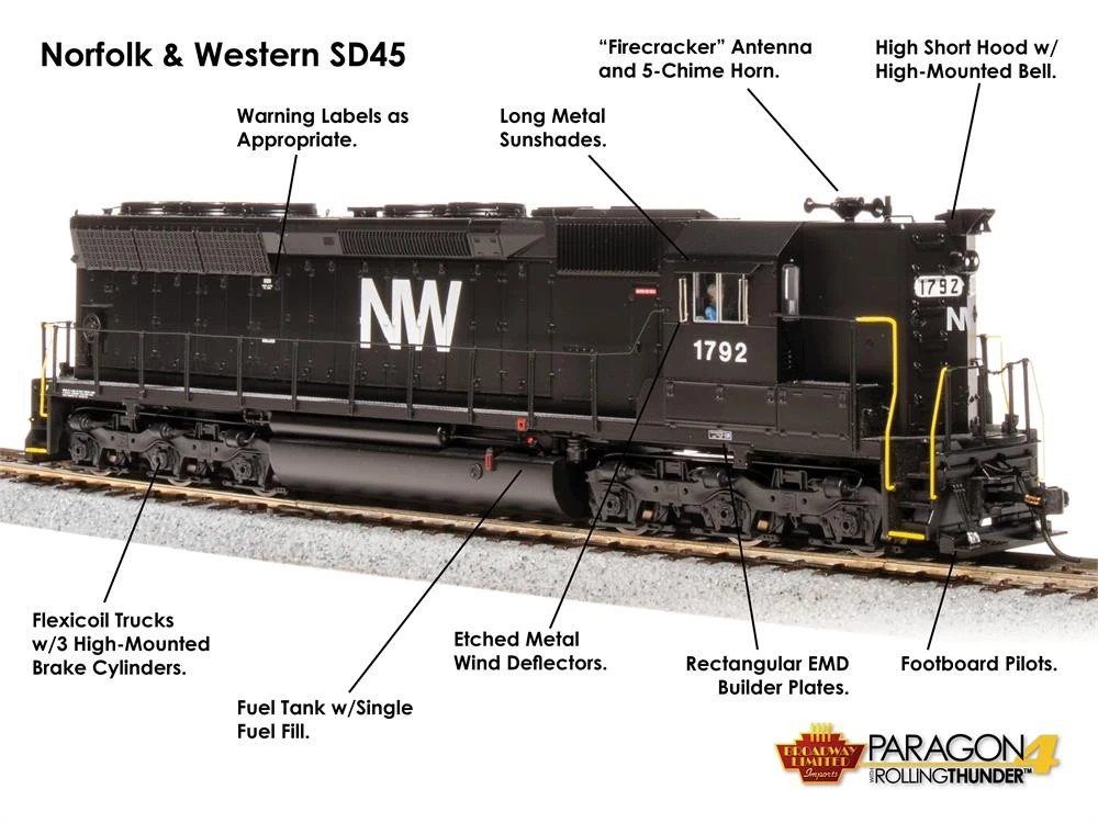 BLI 4288 HO Scale EMD SD45 Diesel Norfolk & Western NW 1803 Paragon4 5 BLI 4288 HO Scale EMD SD45 Diesel Norfolk & Western NW 1803 Paragon4 - Image 5