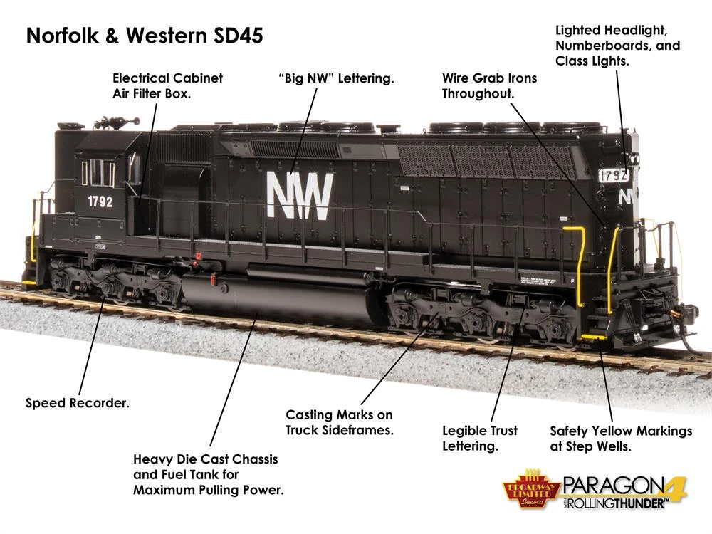 BLI 4288 HO Scale EMD SD45 Diesel Norfolk & Western NW 1803 Paragon4 6 BLI 4288 HO Scale EMD SD45 Diesel Norfolk & Western NW 1803 Paragon4 - Image 6